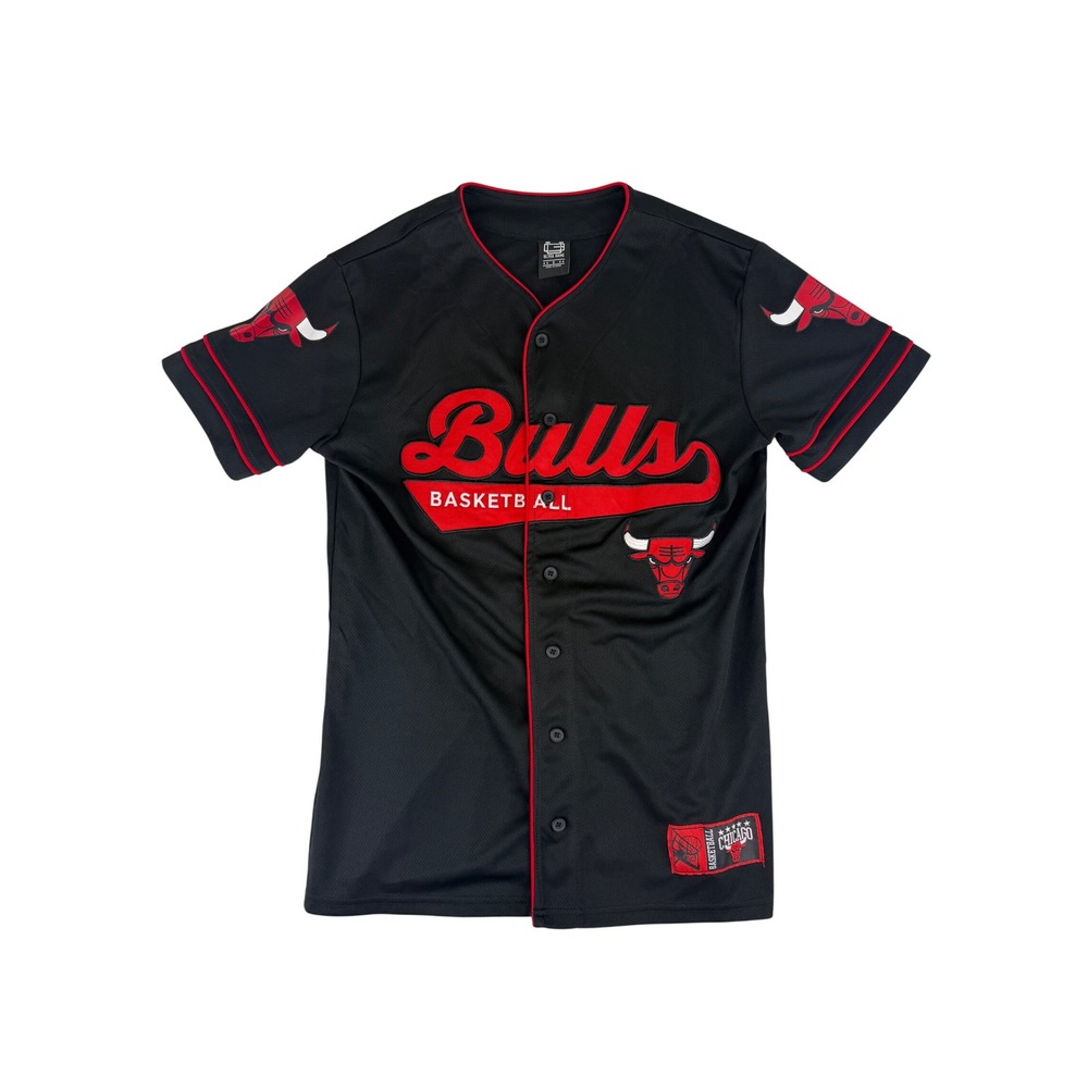 Ultra Game Baseball Jersey Mens Small Black Chicago Bulls NBA Mesh Button Down